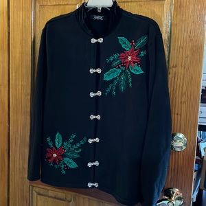 Crystal Kobe Poinsettia Sweater with Velvet Collar Size XL